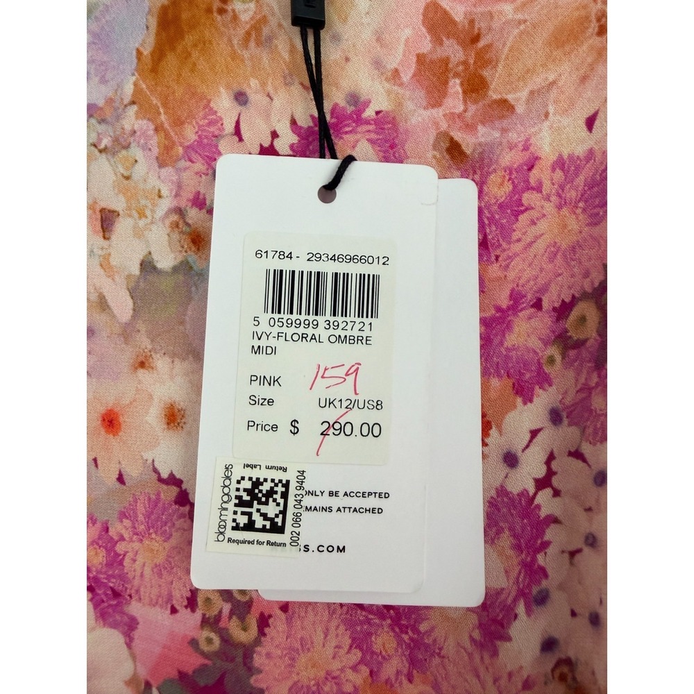 Reiss NWT Floral Ombre Midi Dress US 8 Pink Multicolor Slit Wedding Guest $290 - Picture 12 of 14